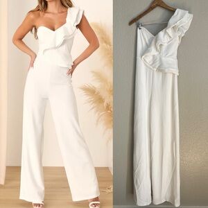 NWOT Kiss Me Again Ivory Ruffled One-Shoulder Jumpsuit